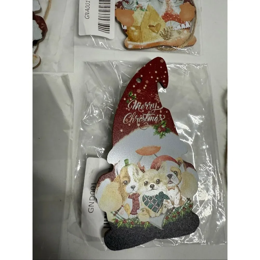 Set of 4 Gnomes Decorations Christmas Tree Wooden Ornaments